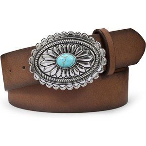 Women's Western Leather Belt Vintage Buckle Belt Cowgirl Leather Belt-C Coffee